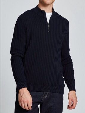 STRUCTURE Men's Y2K Ribbed Knit Quarter Zip Sweater Heather Black/Grey Size M